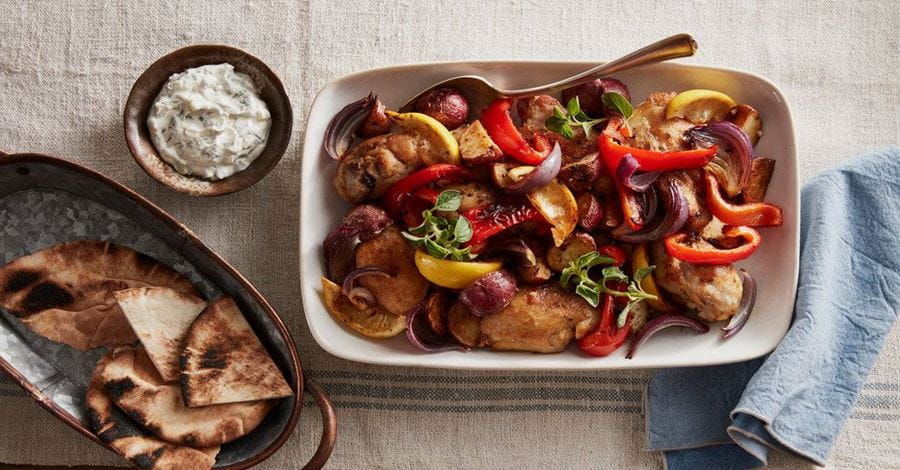 recipe image Roasted Garlic Lemon Sheet Pan Chicken Dinner