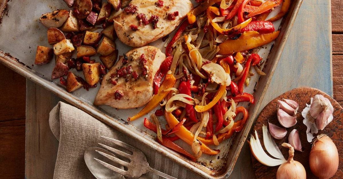 recipe image Sheet Pan Tuscan Chicken & Vegetables